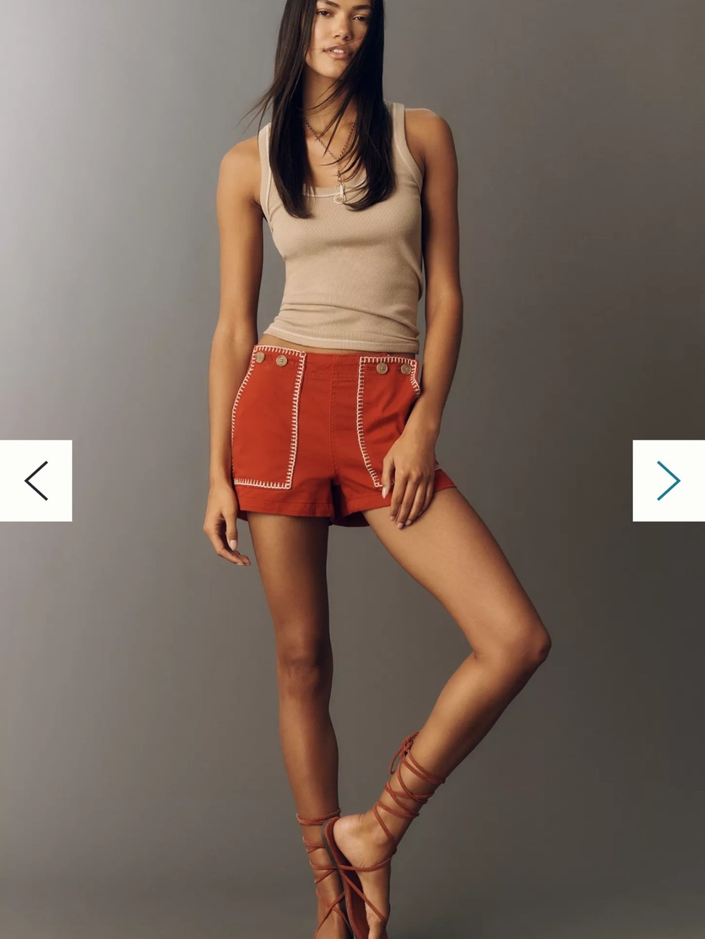 Women's Anthropology Rust Red High-Waist Stitch-Trim Shorts